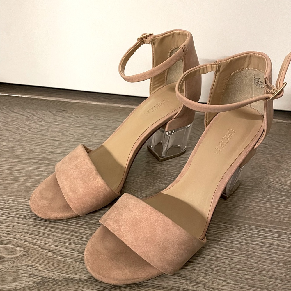 Suede peachy pink heels